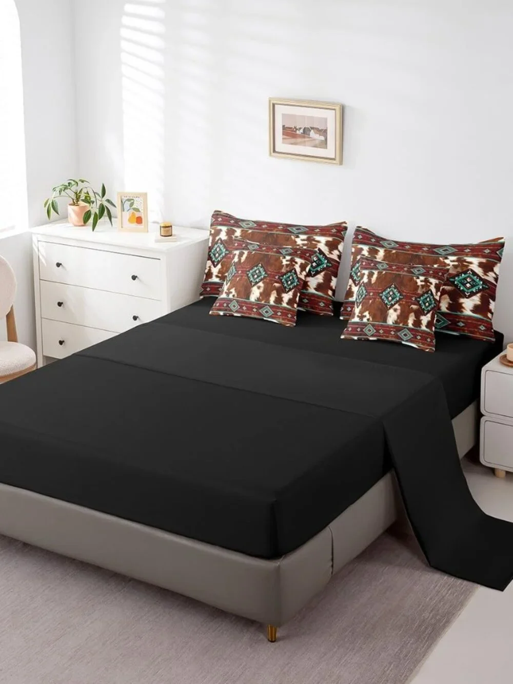 Cow Fur Printed Comforter Set with Sheets for Kids Boys Girls Western Bed in a B